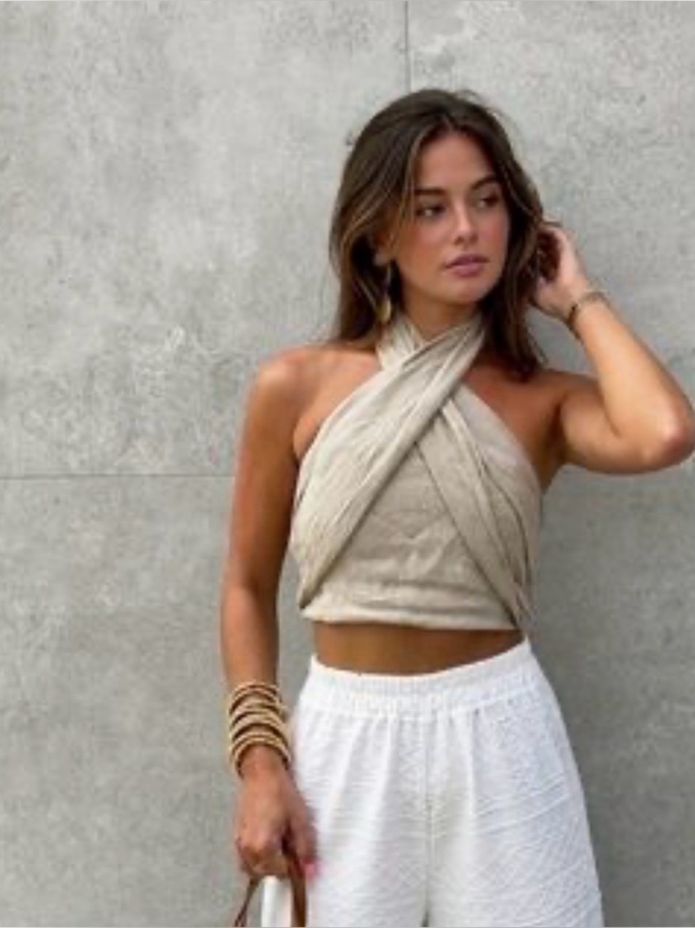 Commense Women's Wrap Around Light Beige Linen Bandaeu Medium NWT